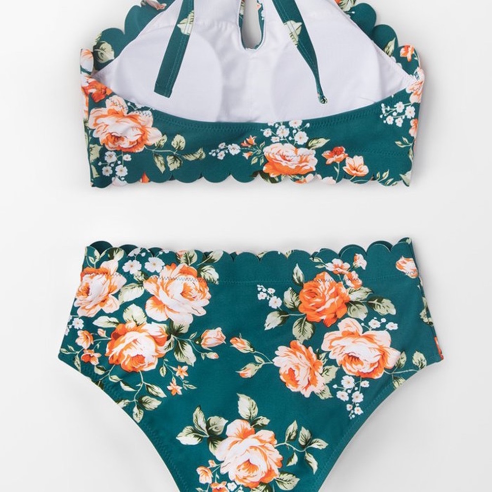 CupShe Teal Floral Scalloped Bikini